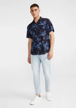 Romantik Floral Viscose Shirt -yd. 21DSSX03 NAV MODEL