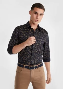 Fabian Slim Fit Floral Shirt -yd. Y221LS25 NAV 1