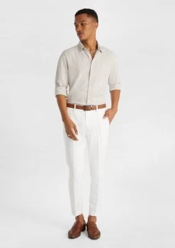 Watts Linen Blend Stripe Shirt -yd. Y223LS07 NAT MODEL