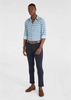 Retro Linen Blend Print Shirt -yd. Y224LS04 GRN MODEL