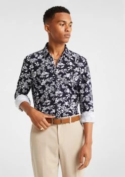 Dustin Slim Fit Jersey Floral Shirt -yd. Y231LS11 NAV 1