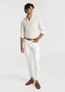 Weaver Linen Viscose Stripe Shirt -yd. Y231LS16 NAT MODEL