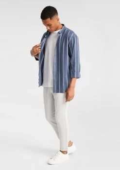 Caleb Stripe Brushed Shirt -yd. Y231LS18 NAV 1