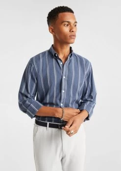 Caleb Stripe Brushed Shirt -yd. Y231LS18 NAV 5